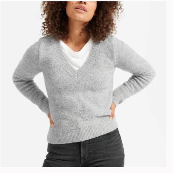 Everlane Teddy V Neck Wool Boucle Gray Sweater XXS - Picture 1 of 8